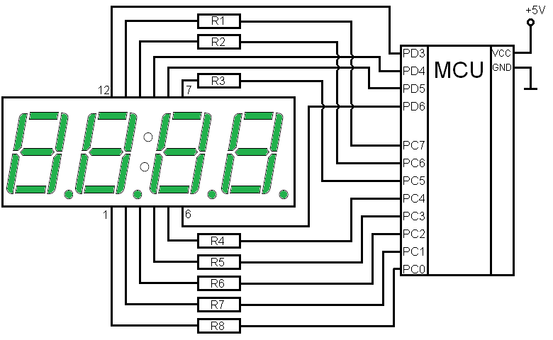 Прямое подключение индикатора CA56-12/CC56-12 к микроконтроллеру ATmega или ATtiny